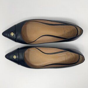 Tory Burch Fairford Black Leather Cap Toe Pointed Ballet Flats US 7